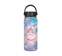Yexignaon Rainbow Cat Bouteille d'eau isotherme pour enfants avec poignée Design Kawaii 532 ml Bouteille d'eau en acier inoxydable pour boissons chaudes et froides pour l'école, les voyages
