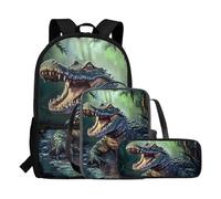 Yexignaon Sac à dos pour garçons avec sac à déjeuner léger 3 en 1 pour école primaire sac à dos de voyage décontracté, crocodile