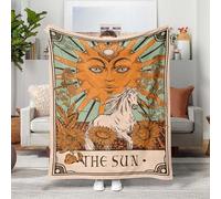 YEXIT Couverture rétro pour tarot - Style bohème vintage - Sorcière - Cheval de divination - Tournesol - Décoration confortable - Pour canapé, lit, fauteuil ou dortoir - 127 x 152 cm