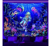 YEXIT Tapisserie murale astronaute à la lumière noire, réactive aux UV, motif corail, méduse, pour décoration de chambre à coucher, 152,4 x 203,2 cm