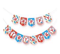 Yexiya Bannière « Happy Birthday » - Décorations de fête d'anniversaire sur le thème du clown - Bannière pré-cordée - Rouge, bleu, jaune