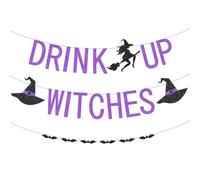 Yexiya Lot de 3 bannières de sorcières à paillettes violettes d'Halloween et bannières chauve-souris d'Halloween à suspendre pour manoir hanté Sorcière Fournitures de décoration de fête