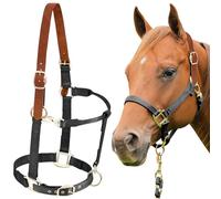 Yeyeplum Licol de cheval réglable en nylon avec couronne en cuir et bouton-pression pour l'entraînement, les spectacles et une utilisation quotidienne pour chevaux (noir marron)