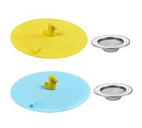 YEZILUU Lot de 2 bouchons de vidange de sol en silicone pour salle de bain, baignoire et évier de cuisine, anti-cafards (jaune - canard + bleu - canard)