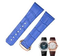 yeziu Bracelet de montre à encoche concave pour Omega Constellation DeVille Trésor Collection Bracelet de montre en cuir avec boucle déployante(Dark bluer,17-6.5mm)