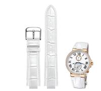 yeziu Bracelet de montre convexe en cuir pour Ulysse Nardin Marine 6300 263 6319, accessoire pour homme et femme(White D silver,22-10mm)