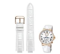 yeziu Bracelet de montre convexe en cuir pour Ulysse Nardin Marine 6300 263 6319, accessoire pour homme et femme(White D rose,22-11mm)