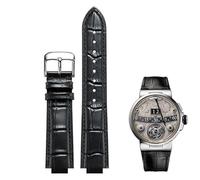 yeziu Bracelet de montre convexe en cuir pour Ulysse Nardin Marine 6300 263 6319, accessoire pour homme et femme(Black D silver,22-10mm)