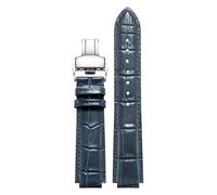 yeziu Bracelet de montre convexe en cuir pour Ulysse Nardin Marine 6300 263 6319, accessoire pour homme et femme(Blue silver,24-12mm)