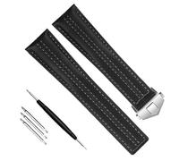 yeziu Bracelet de montre en cuir de vache véritable, pour TAG Heuer Carrera Porsche édition Monaco Heritage 6, accessoires de bracelet de montre(Black-silver)