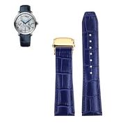 yeziu Bracelet de montre en cuir de vachette avec boucle déployante pour Maurice Lacroix MP6528 Pontos PT6158(Blue-gold,22mm)