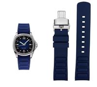 yeziu Bracelet de montre incurvé en caoutchouc pour homme, pour Mido Multifort TV M049.526, bracelet de montre sport à dégagement rapide, bracelet en silicone vert bleu(Blue silver Folding)