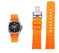 yeziu Bracelet de montre incurvé en caoutchouc pour homme, pour Mido Multifort TV M049.526, bracelet de montre sport à dégagement rapide, bracelet en silicone vert bleu(Orange Silver Foldin)