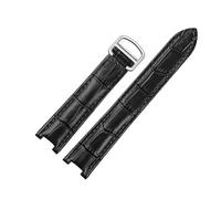 yeziu Bracelet De Montre Pour Cartier Pasha Notch En Cuir De Veau Avec Vis(Black-silver,20mm-12mm)