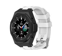 yeziu Kit de modification de luxe pour Samsung Watch 4 Classic 46 mm, coque en alliage, bracelet en caoutchouc(White-Black)