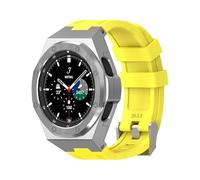 yeziu Kit de modification de luxe pour Samsung Watch 4 Classic 46 mm, coque en alliage, bracelet en caoutchouc(Yellow-Silver)