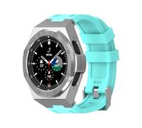 yeziu Kit de modification de luxe pour Samsung Watch 4 Classic 46 mm, coque en alliage, bracelet en caoutchouc(Mint Green-Silver)