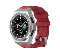yeziu Kit de modification de luxe pour Samsung Watch 4 Classic 46 mm, coque en alliage, bracelet en caoutchouc(Red-Silver)