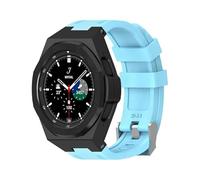 yeziu Kit de modification de luxe pour Samsung Watch 4 Classic 46 mm, coque en alliage, bracelet en caoutchouc(Blue-Silver)