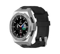 yeziu Kit de modification de luxe pour Samsung Watch 4 Classic 46 mm, coque en alliage, bracelet en caoutchouc(Black-Silver)