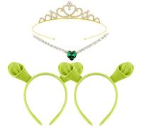 Yezmo 4PCS Set de bandeaux d'oreilles d'ogre vert, accessoires de costume Ogress avec bandeaux de monstres couronne et collier pour Halloween Cosplay Dress up Party