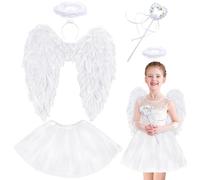 Yezmo Ailes D'ange, Costume D'ange Femmes Filles Adultes Accessoires D'ange Avec Jupe Tulle Tutu Halo Bandeau Baguette D'ange Pour Party Cosplay