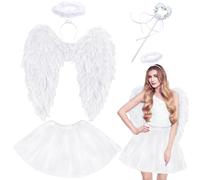 Yezmo Ailes D'ange, Costume D'ange Femmes Filles Adultes Accessoires D'ange Avec Jupe Tulle Tutu Halo Bandeau Baguette D'ange Pour Party Cosplay