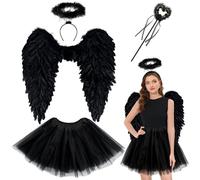 Yezmo Ailes D'ange, Costume D'ange Femmes Filles Adultes Accessoires D'ange Avec Jupe Tulle Tutu Halo Bandeau Baguette D'ange Pour Party Cosplay
