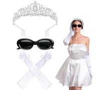 Yezmo Princess Costume Accessories, Princess Mia Accessories for Women Girls with Tiara Crown Sunglasses Gloves for Cosplay (White)