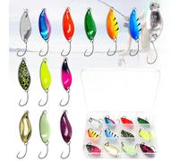 YFaith 12 Pièces Leurre Brochet, Forme de Cuillère Colorée Leurres de Pêche Multicolores, 3,5 g Cuillères à Truite, avec Boîte de Rangement Transparente, pour la Pêche à la Truite, Saumon, Bar