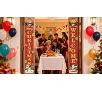 YFaith 2 Pièces Banniere de Porte Noël, 180 x 30 cm Bannières de Noël Joyeux, Verticale Banniere Noel Exterieur, Deco Noel Exterieur à Suspendre, pour Décoration de Porche Intérieur et Extérieur