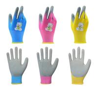 YFaith 3 Paires Gants Jardinage Enfant, Latex Polyester Gants de Protection pour Enfants, Motif Ours Gant de Jardinage Enfant, Confortables et Respirants, Jaune Rose Bleu, XXXS, pour Enfants 2 à 5