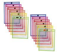 YFaith 6 Couleurs Pochette Transparentes, 12 Pièces A4 Pochette-Effacable à Sec Réutilisable, 35,5 × 25,5 cm, avec 2 Stylos, pour L'école, le Bureau, la Maison