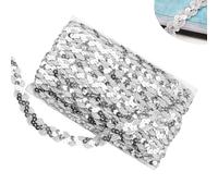 YFaith Ruban Paillette, 30 m Ruban Garniture Sequin, S Vagues Forme Sequin Ribbon Glitter Largeur 15 mm, Argent Garniture à Paillettes pour Vêtements, Projets Bricolage