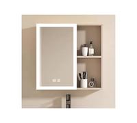 YFAURNDE Armoire à Miroir, Armoire de Douche avec Miroir, Meuble Salle de Bain Mural , Étagère Murale de Salle de Bain, Espace Aluminium(Milk Tea,75cm/29.5in)