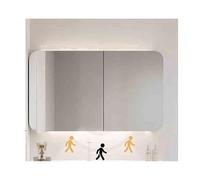 YFAURNDE Armoire Murale Salle de Bain Meubles de Miroir de Salle de Bains, Conception de capteur/Coins arrondis en Bois Massif/Rangement Facile/Trou for mouchoirs(88cm/34.6in)