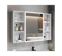 YFAURNDE Armoire Murale Salle de Bain Miroir Salle de Bain Meuble Mural Toilette Rangement Durable, étanche, antibuée, Espace de Rangement, Miroir argenté Haute définition(White,90cm/35.4in)