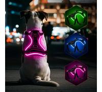 YFbrite Harnais lumineux multicolore pour chien avec indicateur de batterie, harnais LED de type C rechargeable par USB avec 7 modes d'éclairage, harnais réglable pour tous les chiens pour promener la