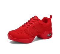 YFCH Chaussures de Sport Danse Femme Maille à Lacets Gym Respirant Antidérapant Mode Basket de Danse Moderne Jazz, Rouge, 38 EU