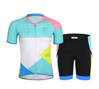 YFCH Unisexe-Enfant Garçon Fille Ensemble Maillot de Cyclisme Manche Courte avec Pantalon Cuissard de Cyclisme Rembourré Thermique