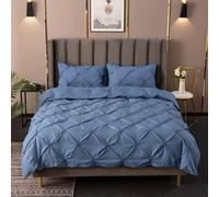 YFDC Ensemble De Literie De Luxe Pinch Pleat Housse De Couette Blanche avec Taie d'oreiller Ensemble De Couvre-lit Double Gris NO Sheet Queen King 2/3pcs Accueil (Blue,230x260cm-3pcs)