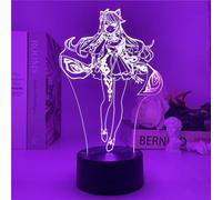 YFDC Genshin Impact Veilleuse 3D Illusion Lampe Jeu Chaud Lumière pour Chambre Décor Lumière LED Atmosphère Chevet Nuit Lampes Enfants Cadeau (6229 Keqing,16 Color with Remote)