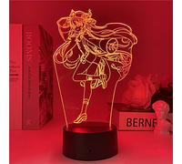 YFDC Genshin Impact Veilleuse 3D Illusion Lampe Jeu Chaud Lumière Pour Chambre Décor Lumière LED Atmosphère Chevet Nuit Lampes Enfants Cadeau (6295 Hu Tao,16 color with remote)