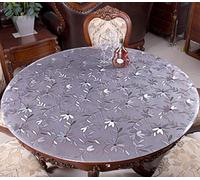 YFDC Nappe Ronde Transparente PVC Nappe Imperméable en Verre Souple Transparent Nappe Ronde Motif De Cuisine Huile Table Couverture (Flower,Diameter 110cm)