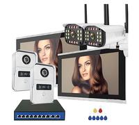 YFDGD 2MP 1080P 10 Pouces Interphone Vidéo Écran Tactile sans Fil WiFi Sonnette Filaire for Villa Contrôle D'accès Plat Affichage Clair Protection Contre Intempéries(2v2-2C-8POE Add 32G TF Card)