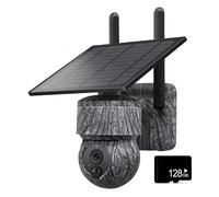YFDGD Caméra de chasse solaire 5 Mpx, PTZ sans fil avec SIM 4G, panneau, audio bidirectionnel, suivi de la vie sauvage étanche pour l'extérieur (caméra 5 MP 4G + carte 128 Go)