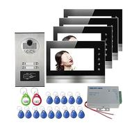 YFDGD Filaire Maison 7 Pouces Couleur Moniteurs Appartement Visiophone RFID HID Carte Système D'interphone Audiovisuel Affichage Clair Protection Contre Intempéries(530-V70K-4)