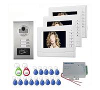 YFDGD Filaire Maison 7 Pouces Couleur Moniteurs Appartement Visiophone RFID HID Carte Système D'interphone Audiovisuel Affichage Clair Protection Contre Intempéries(530-V70N-3)