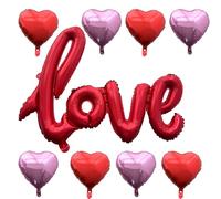 YFDORNAM Lot de 9 ballons en aluminium en forme de cœur pour mariage, anniversaire de mariage, fiançailles, décorations de fête romantiques - 61 cm - 61 cm - Rouge et rose