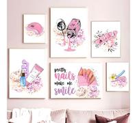 Yffgeartp Toile murale pour salon de beauté, vernis à ongles, vernis à ongles, ciseaux à main, affiches de peinture, pédicure, manucure, photos de maquillage pour décoration de salon, sans cadre